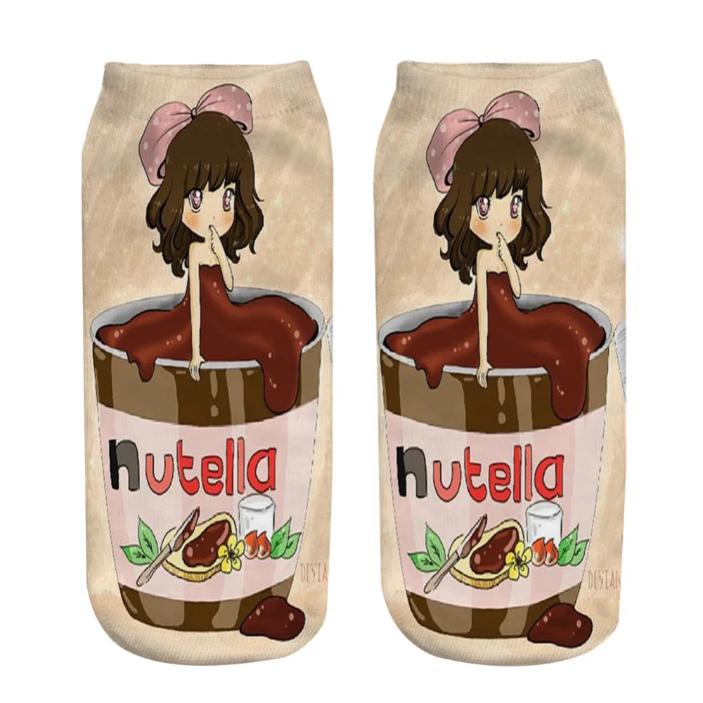Милые забавные женские носки с принтом Nutella и для девочек белые нового года милые