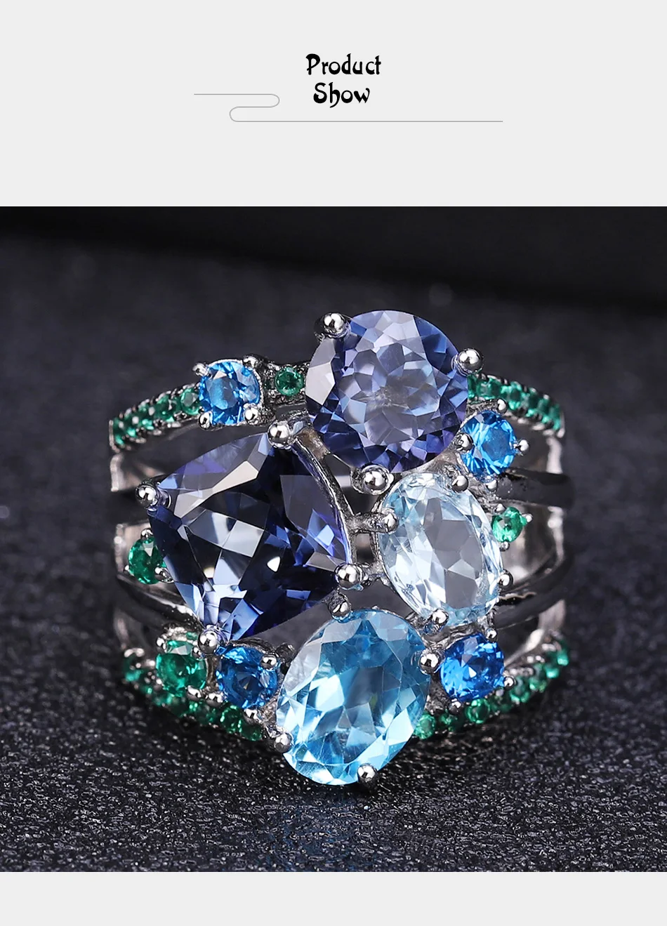 GEM'S балетные 925 пробы серебряные геометрические массивные кольца натуральный Мистический Кварц топаз драгоценный камень кольцо для женщин Свадебные украшения