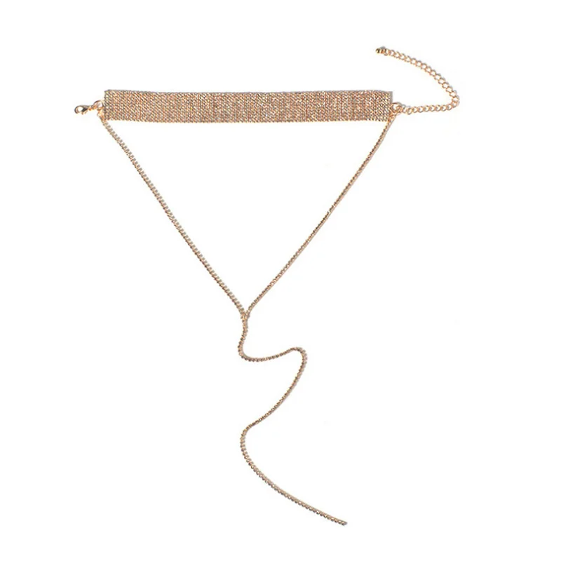 Женское Ожерелье-чокер золотистого цвета с красными стразами Многорядное