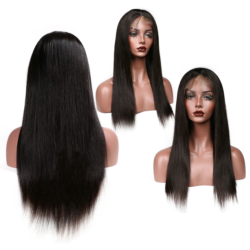 Glueless полный парик шнурка человеческих волос бразильские волосы Remy прямые человеческие парики для черных женщин предварительно сорвал с детскими волосами нагрудник волос
