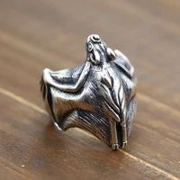 100%925 silver personality retro old bat opening ring transport mens domineering sterling silver 925 zengfu ring