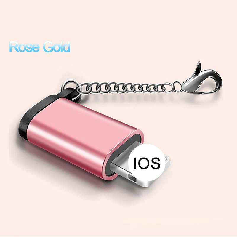 OTG адаптер для iphone X 7 8 6 Plus 5 XS XR USB кабель синхронизации данных зарядное устройство Micro USB преобразователь освещения адаптер с брелоком - Цвет: Rose Gold