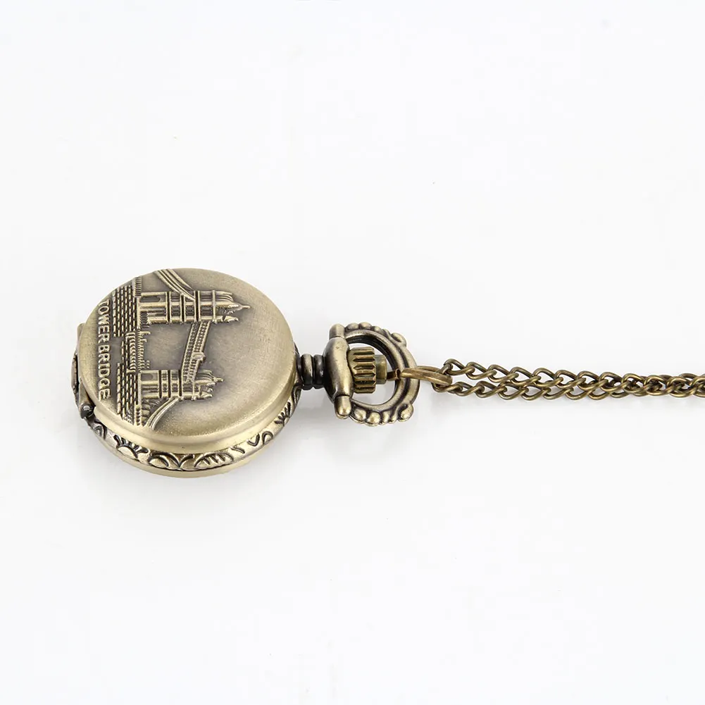 

Vintage Bridge Carved Round Quartz Fob Pocket Watch with Sweater Chain Necklace Gifts LL@17