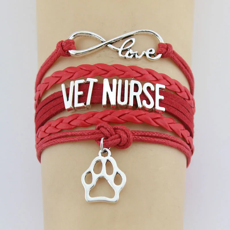 Браслет с надписью Nurse Infinity Love Vet Очаровательная кожаная коса собачьей лапой для