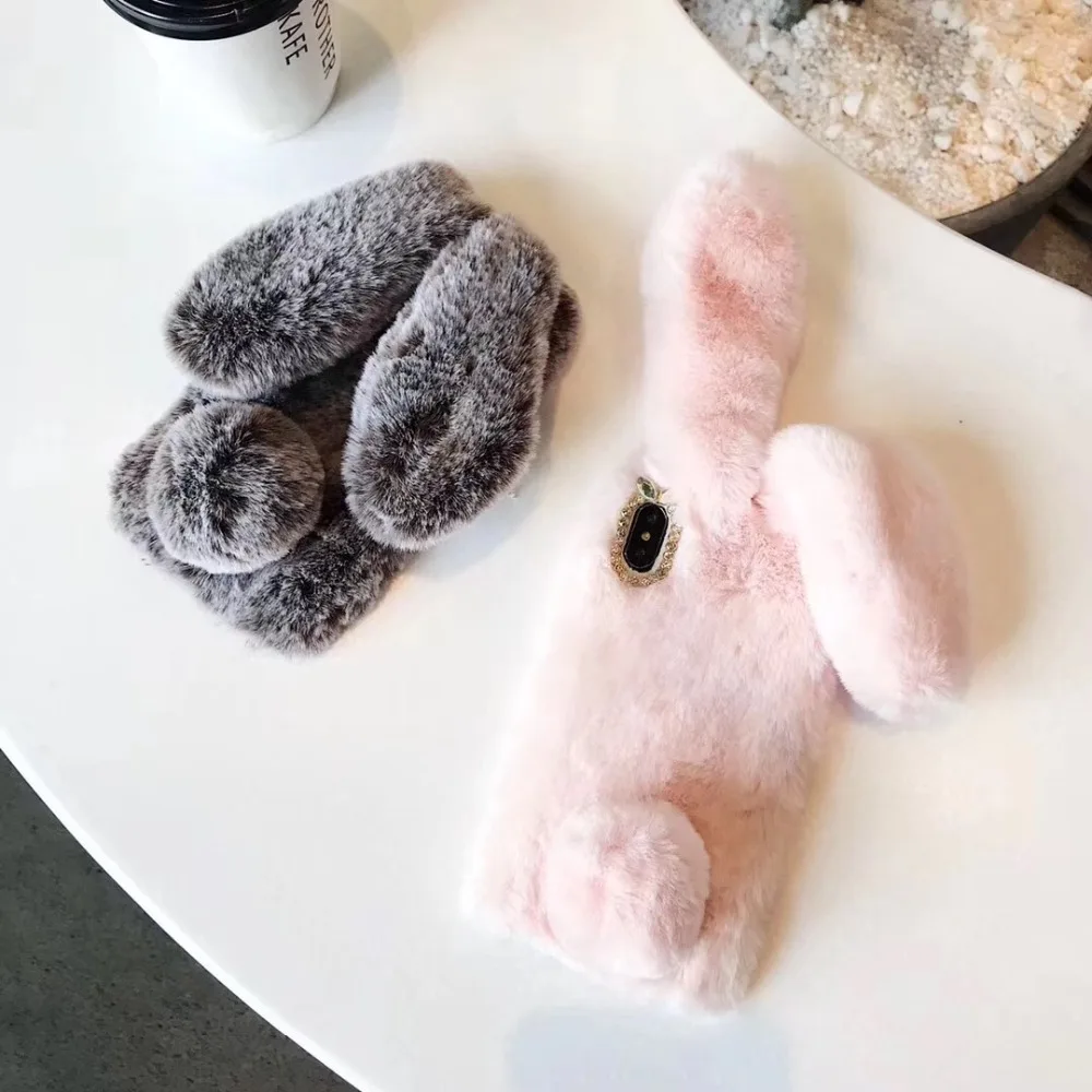Bling Diamond Bunny Rabbit Fur Plush Fuzzy Fluffy Phone Case Cover For iPhone XS/XS Max /XR/8Plus /6s plus |