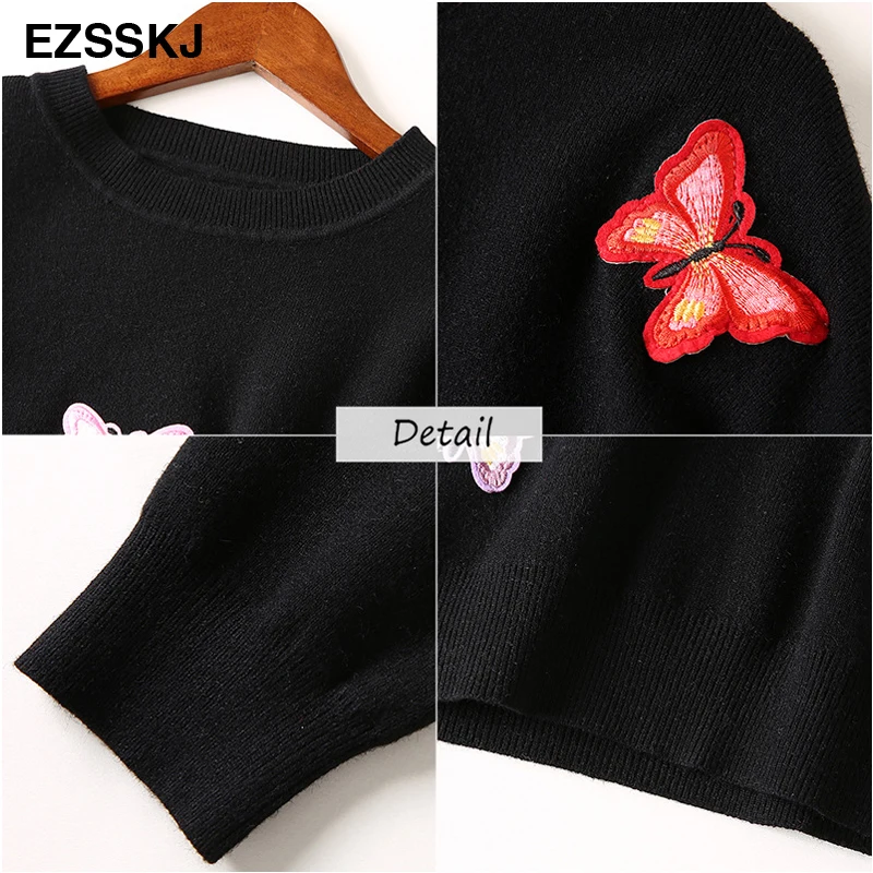 Женский вязаный свитер с аппликацией в виде бабочки повседневный осенний