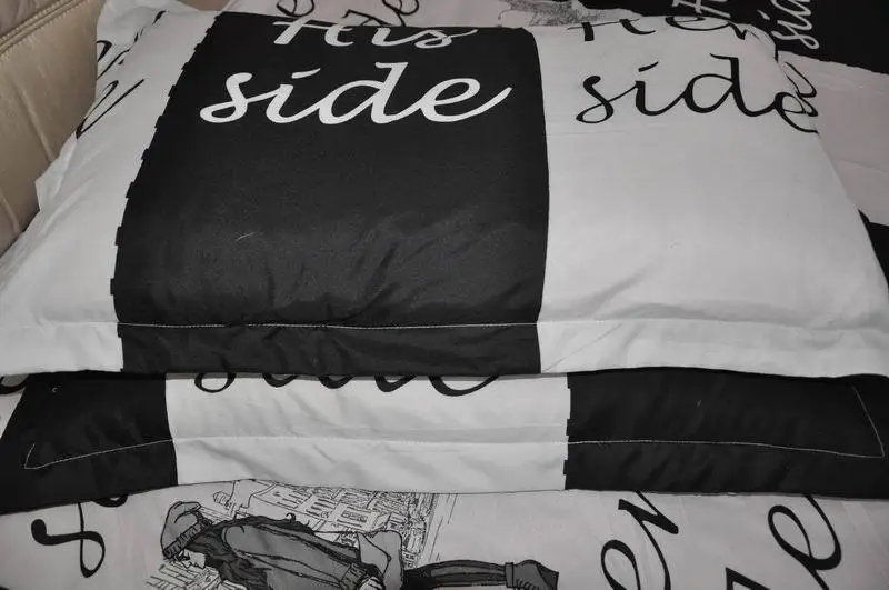 Home Textiles Lovers White And Black Bedding Set His Side &amp Her Soft Duvet Cover and Pillowcases 4Pcs Queen Size Comhoney | Дом и сад
