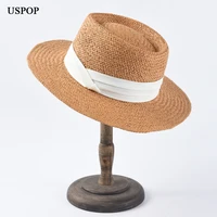 uspop new sun hats women fashion straw hats jazz top ribbon beach hat female summer hats