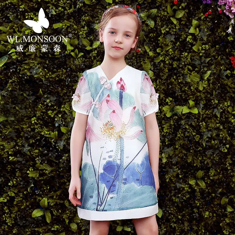 WL.MONSOON girl dress summer slim floral children's cheongsam princess thin female treasure | Детская одежда и обувь