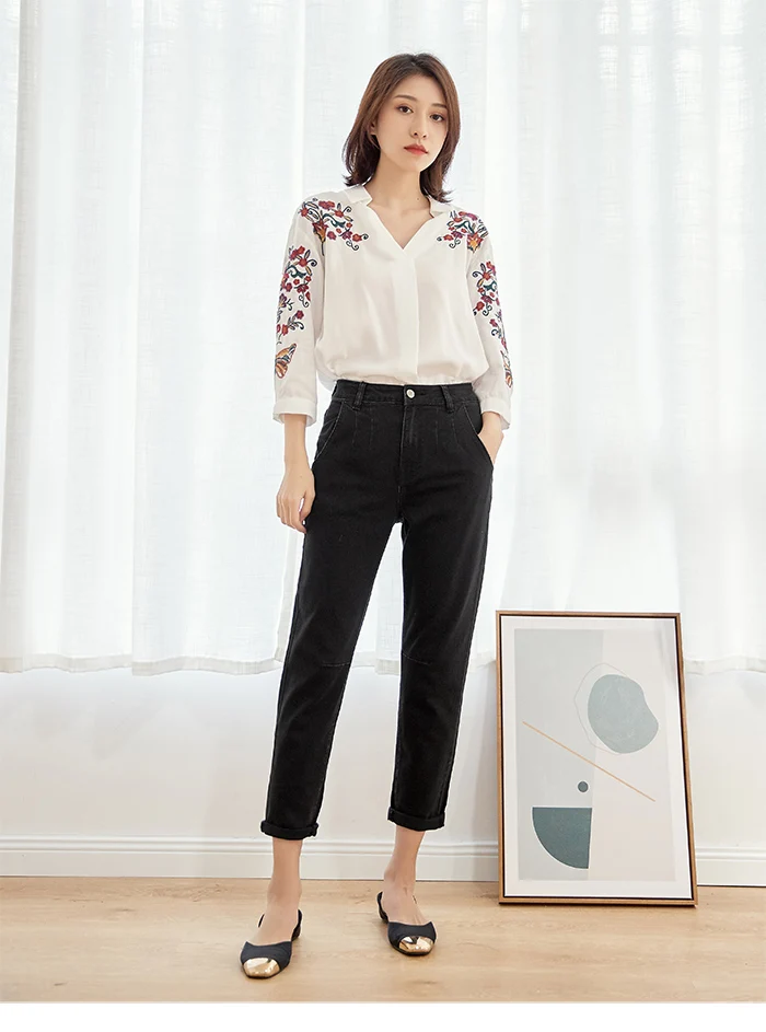 LEIJIJEANS, Новинка осени, повседневный стиль, Классические черные джинсы размера плюс, высокая талия, полная длина, хлопковые Свободные Женские джинсы-шаровары, 7356(R
