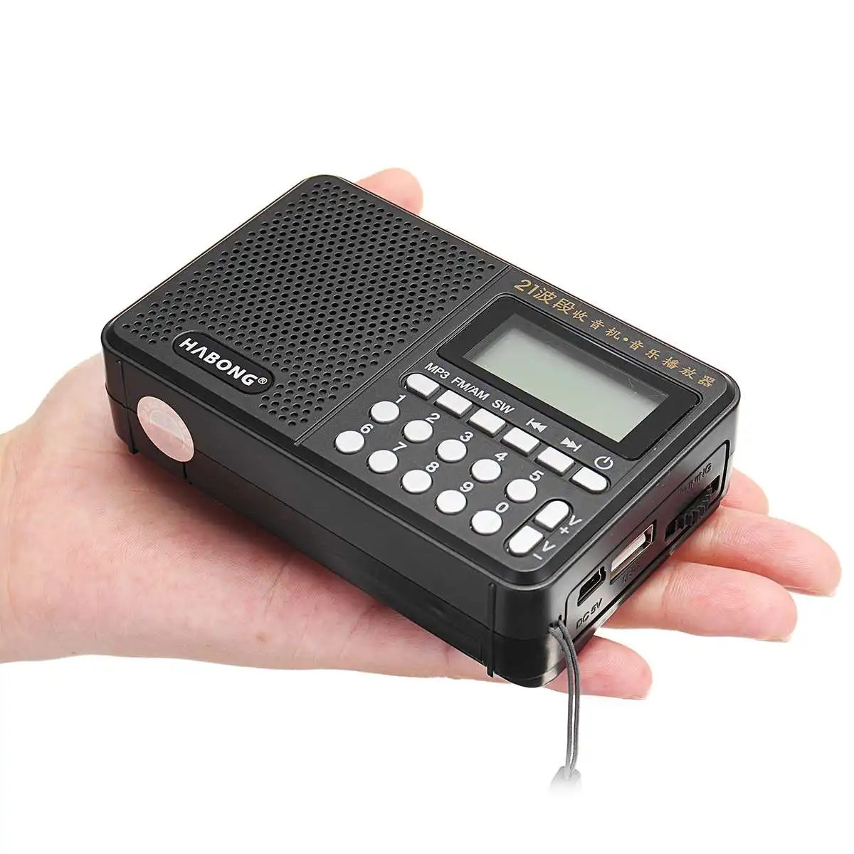 Black KINCO портативный радио FM/AM/SW 21 полосы цифровой выбор ключа Мини Телескопическая антенна карманы MP3 TF USB приемник динамик открытый - Цвет: Black