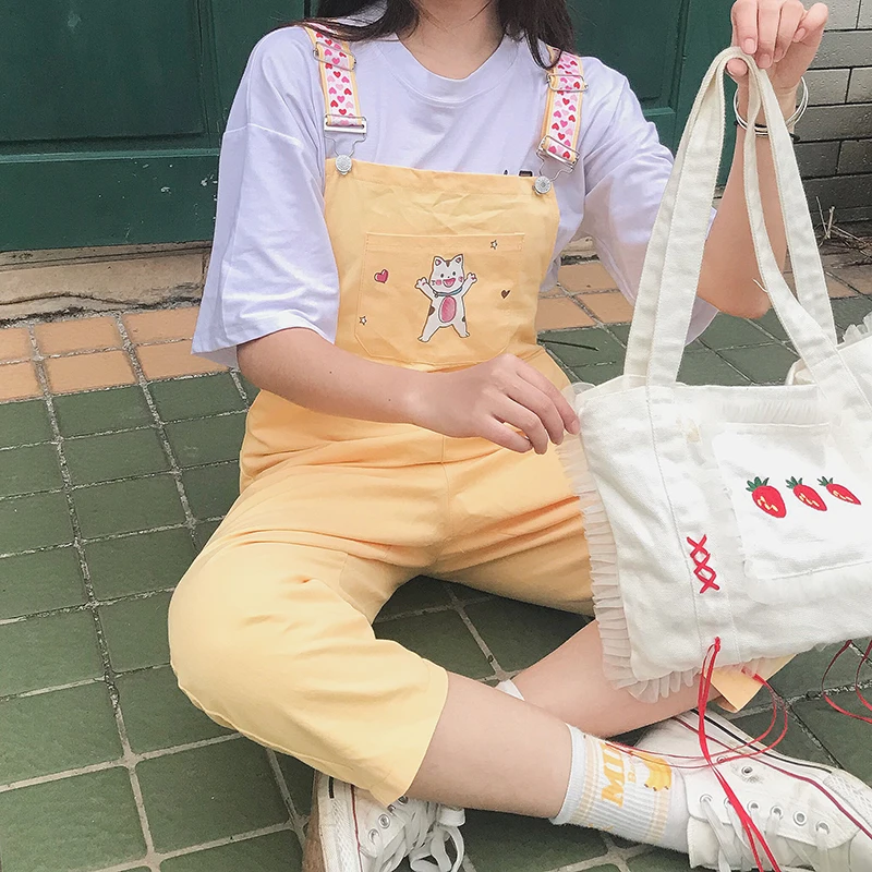 Женская одежда японский kawaii мультяшный комбинезон с изображением кошки широкие