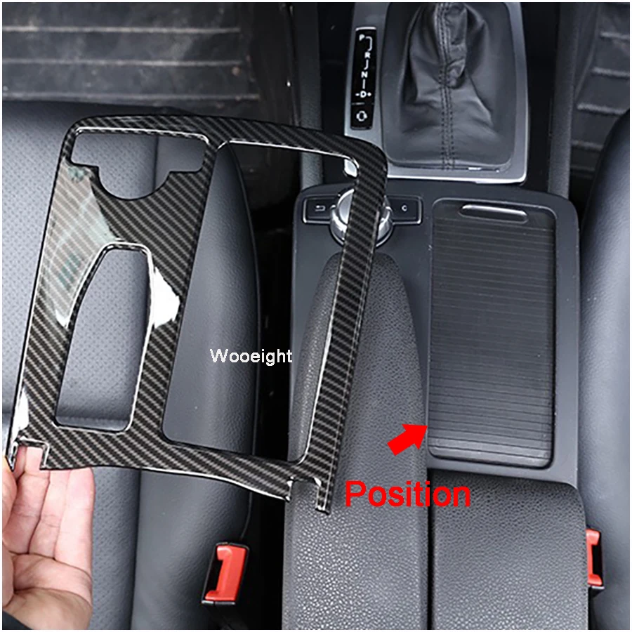 

Wooeight Carbon Fiber Style Car Interior Water Cup Holder Cover Trim Panel Frame For Mercedes-Benz C Class W204 2008-2013 LHD