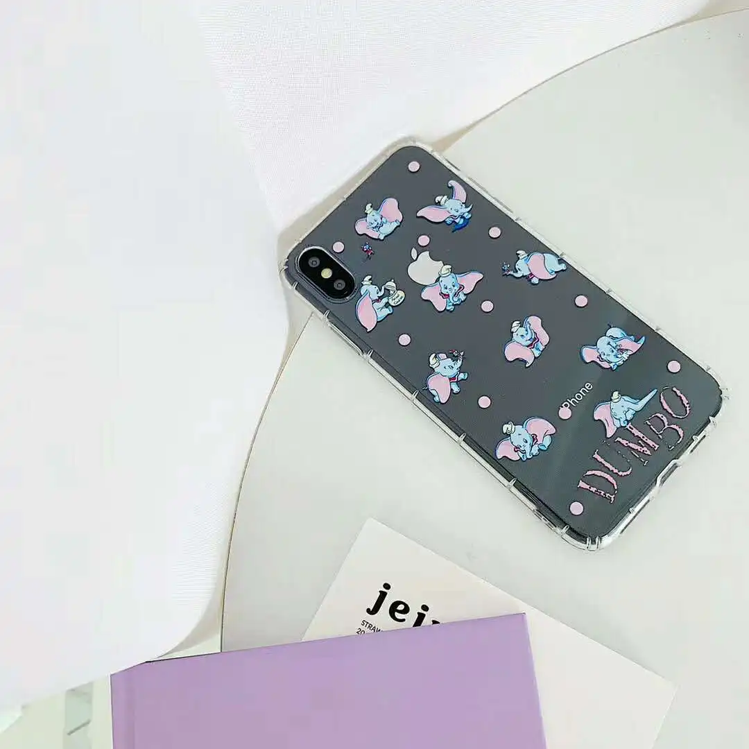 Cute Cartoon transparent flying elephant air pressure Case for iPhone XR XS MAX X 6 6S 7 8 Plus DUMBO Clear Phone Back Cover |