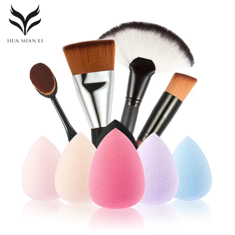 HUAMIANLI 5Pcs Professional Makeup Brushes Set Soft Face Novice Cosmetic Tools Foundation Blush Sponge Puff | Красота и здоровье