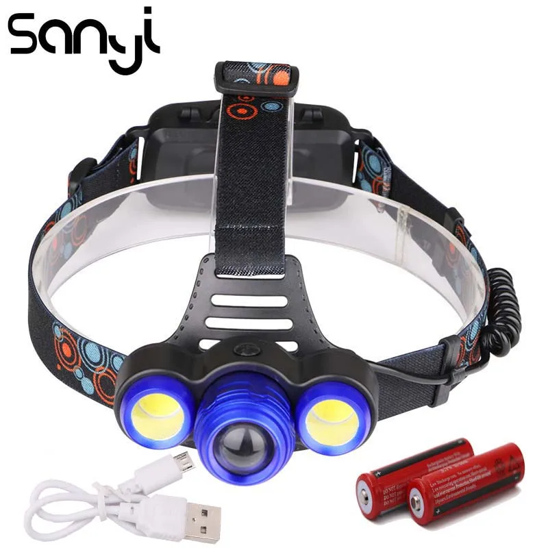 SANYI Super BrightHeadlight Zoomable T6 Головной фонарь датчик фонаря USB Перезаряжаемый лоб лампа