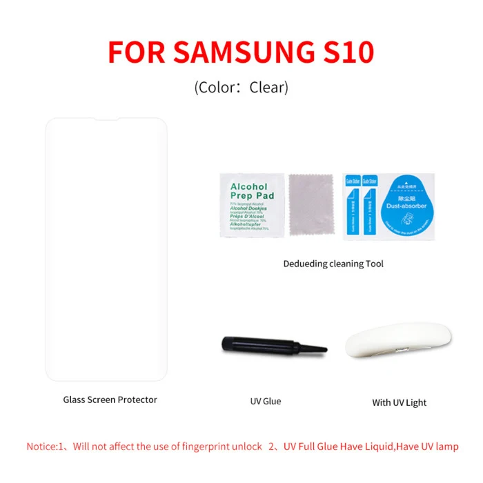 S10 UV Clear 1 piece Для samsung S10 S10+ S10e полный клей изогнутый стеклянный экран протектор отпечатков пальцев разблокировка 3D жидкая УФ защитная пленка из закаленного стекла - Цвет: S10 UV Clear 1 piece