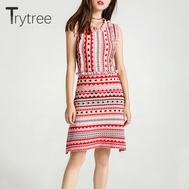 Trytree женское летнее осеннее модное платье винтажное повседневное эластичное