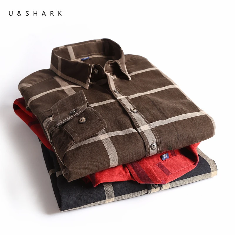 U & SHARK английская клетчатая рубашка для мужчин фланелевая с длинным рукавом