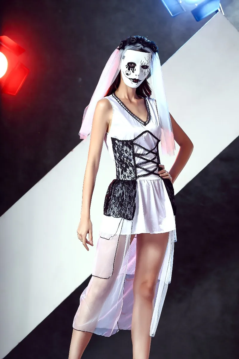 Женский костюм для взрослых на Хэллоуин Страшный Джокер белое кружевное платье