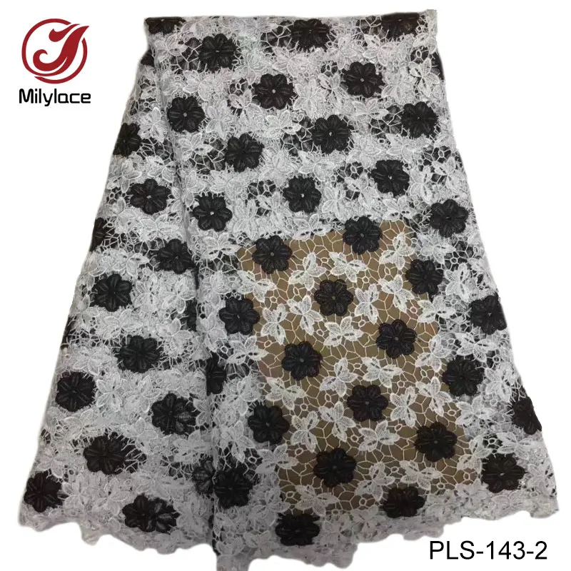 Handmade guipure lace fabric flowers embroidery / black and white african PLS-143 | Дом и сад