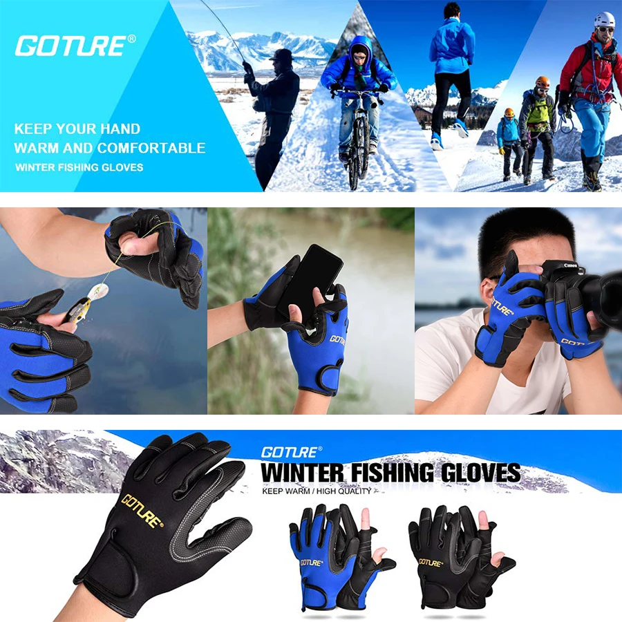 Goture Рыбалка перчатки анти slip Дышащие 2 Cut Пальцы неопреновые для спорта на