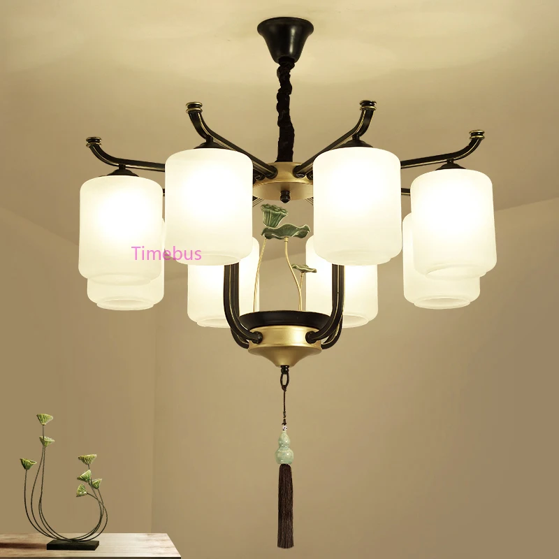 

Villa Hotel Lobby Living Room Chandelier New Chinese Chandelier Lighting Wrought Iron Light Fixture Simple Modern led Chandelier