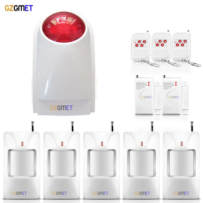 GZGMET Wireless Alarm Siren motion detector door sensor  Home Security  with Pir Motion Detector