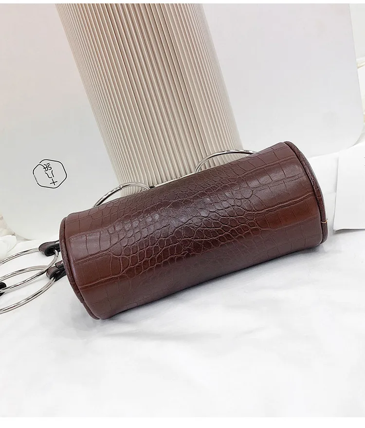 TOYOOSKY модная круговая сумка через плечо из кожи аллигатора Ретро Сумочка с металлическим кольцом маленькая круглая сумка на плечо Женская круглая сумка