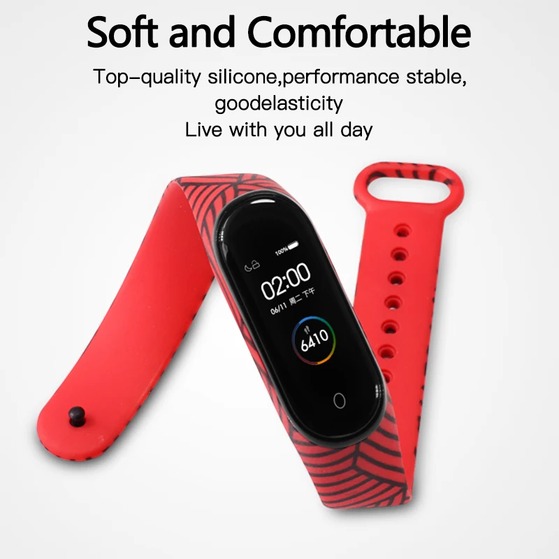 Ремешок BOORUI для mi band 3 4 водонепроницаемый силиконовый ремешок с рисунком цветов