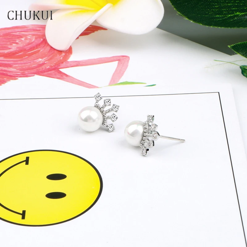 CHUKUI Crown Earing 925 Sterling Silver Stud Earrings For Women Princess Jewelry Classic Girl Pearl Earring Gift | Украшения и