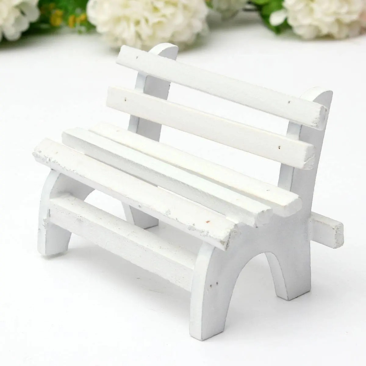 

Miniature Dollhouse Landscape Ornament Plant DIY Craft Home Garden Decor Wooden Chair Bench White