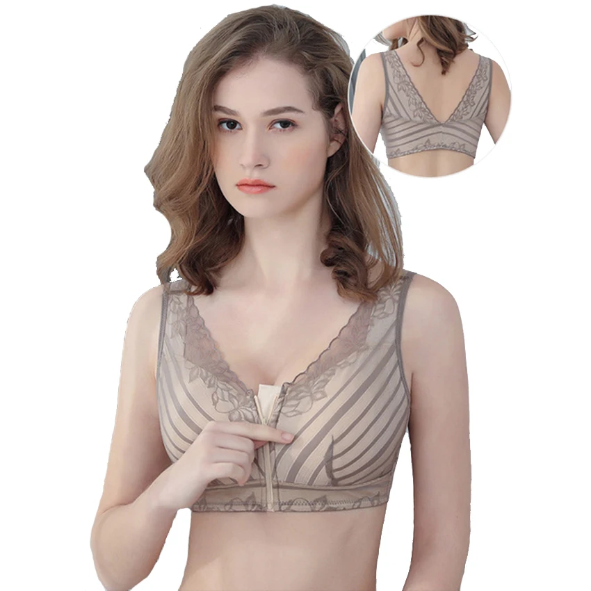 Baiclothing женщин Кружева цветочные застежка спереди косточек бюстгальтер полный