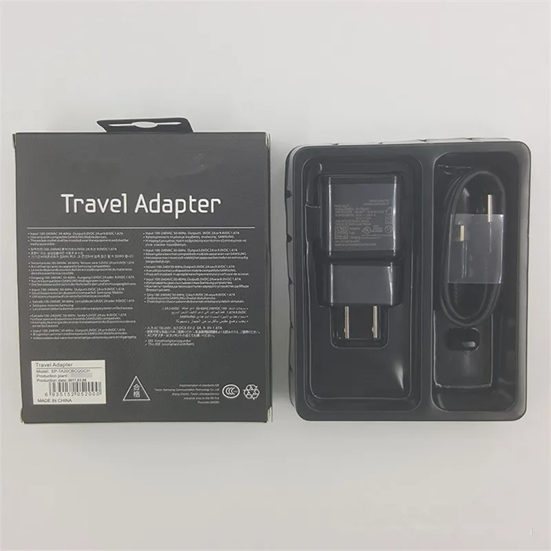 20 PCS Fast Charger Eu Plug Charging travel socket 9V 1.67A+ Type-C USB Cable with package For Samsung Galaxy S10 S8 S9