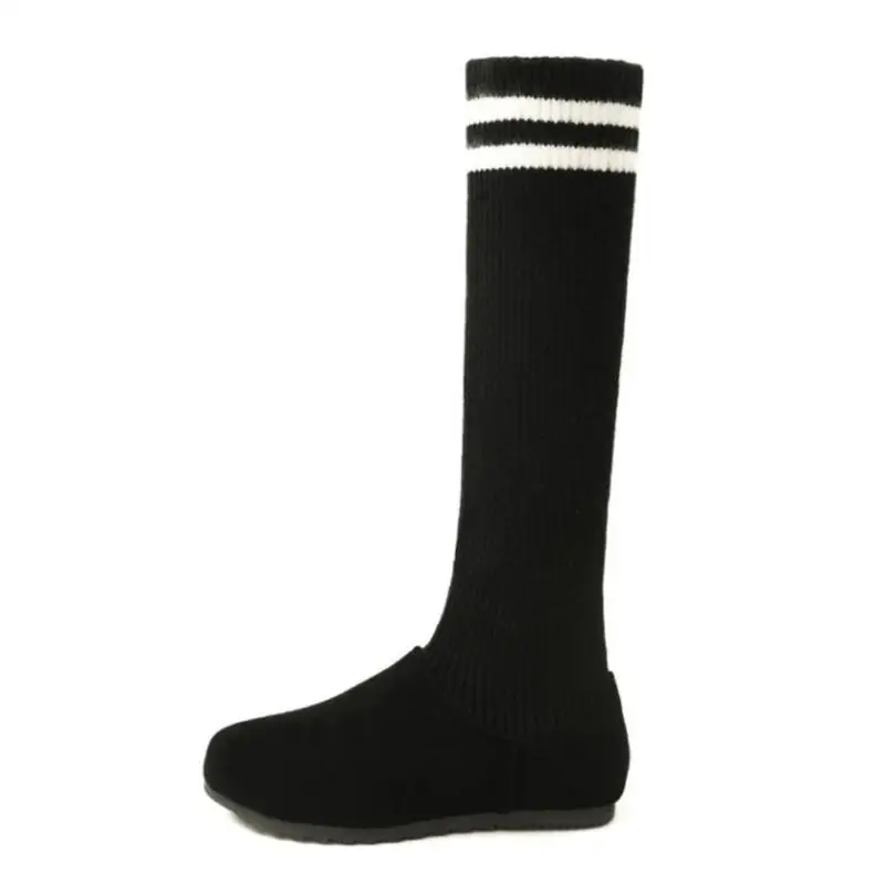 RIZABINA/модные женские сапоги на плоской подошве Теплая обувь в полоску Женские