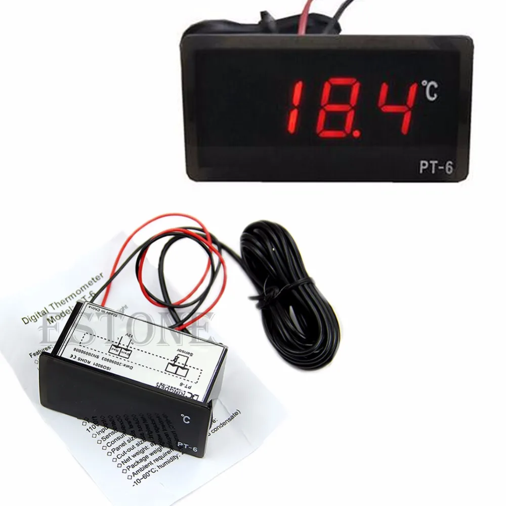 

OOTDTYFree Vehicle Digital Thermometer Car LED Temperature Meter Probe -40~110 centigrade 12V