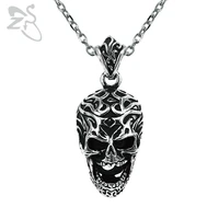 zs punk skull stainless steel pendant necklace for men vintage rock roll necklaces male biker jewelry hip hop accessories gifts