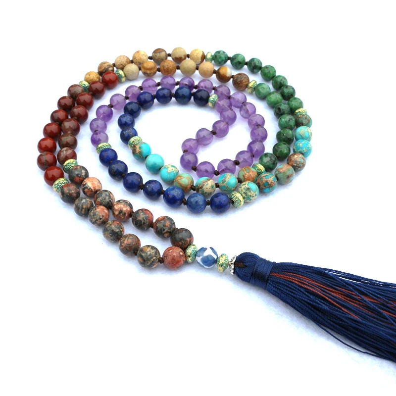 7 Чакра мала уникальное ожерелье 8 мм натуральный камень длинное кистовое женское