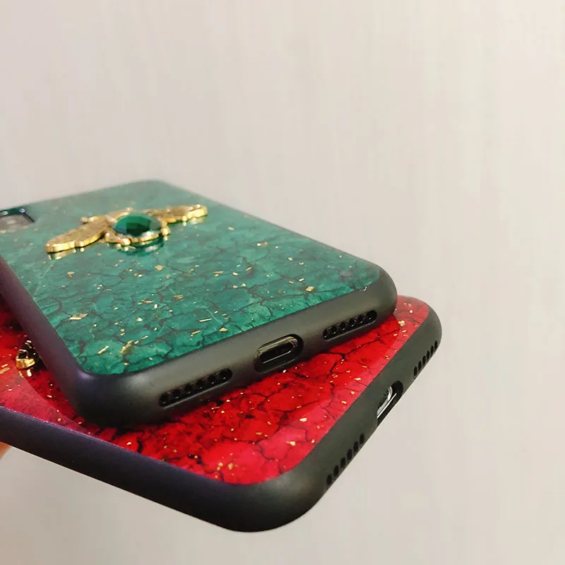 Блестящий чехол с Пчелкой из золотой фольги и мрамором для iPhone 12 mini 11Pro X XR XS MAX 7 8 6S