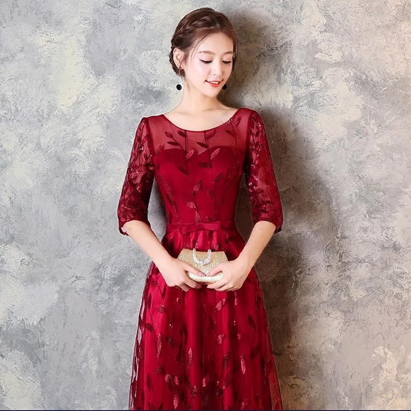 Красный Qipao модные длинные пикантные Cheongsam китайское традиционное свадебное Платье Иллюзия декольте платья для вечеринок Slim Fit
