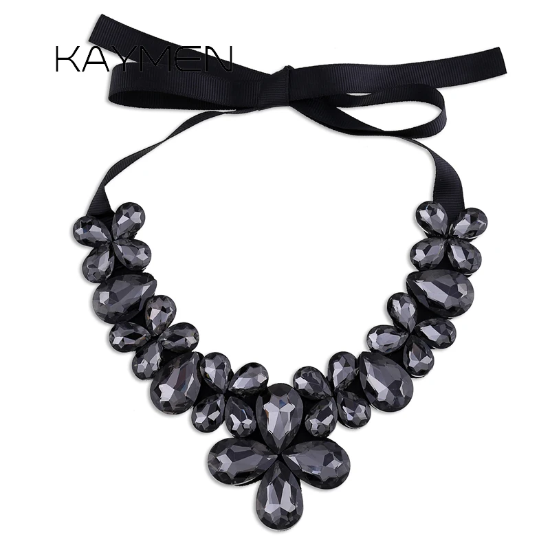 

KAYMEN New Luxury Glass Stone Crystals Beads Women's Necklace for Wedding Party Girls Fabrics Statement Necklace Chokers Jewelry