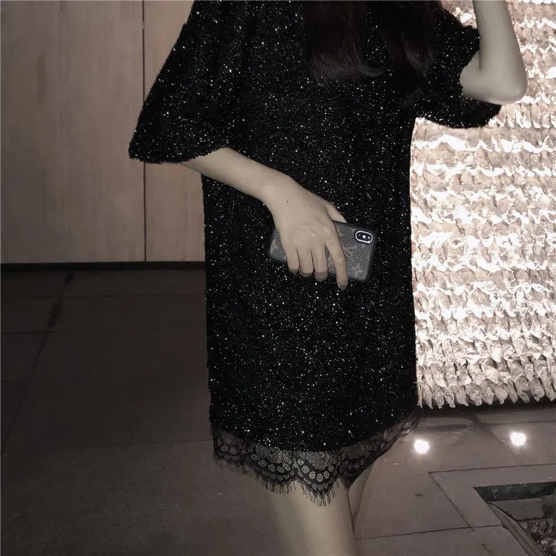 Alien Kitty Black Lace Fashion Simple O-Neck Fresh Solid 2019 Casual Female High Quality Summer Free Half Sleeves Cotton T-shirt |