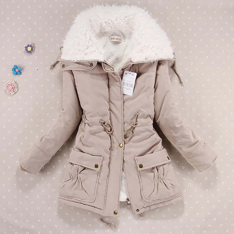 

Женская зимняя куртка, утепленная длинная пуховая куртка с капюшоном, Женское пальто, приталенная одежда с воротником для волос и хлопковой...