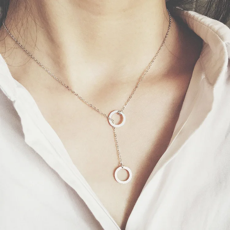 

Daisies Pure 925 Sterling Silver Simple Vertical Double Circle Pendants&Necklaces Jewelry Collar Colar de Plata