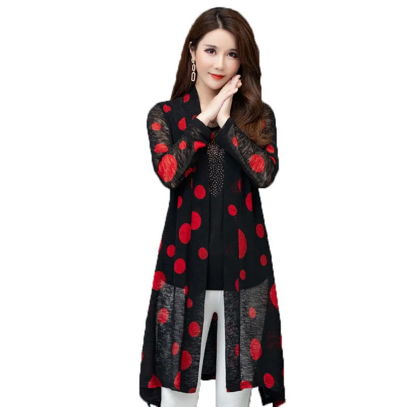 

New women Medium Long Shawl Coat Fashion women printing loose shawl coat summer women mesh cloak jacket