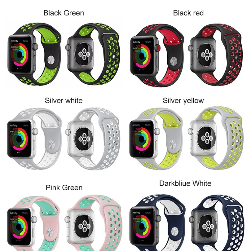 Soft Silicone Double Color Sport Strap 42mm/44mm Iwatch Band 38mm/40mm Bracelet Wristband for IWatch Series 4 3 2 1 Accessories | Наручные