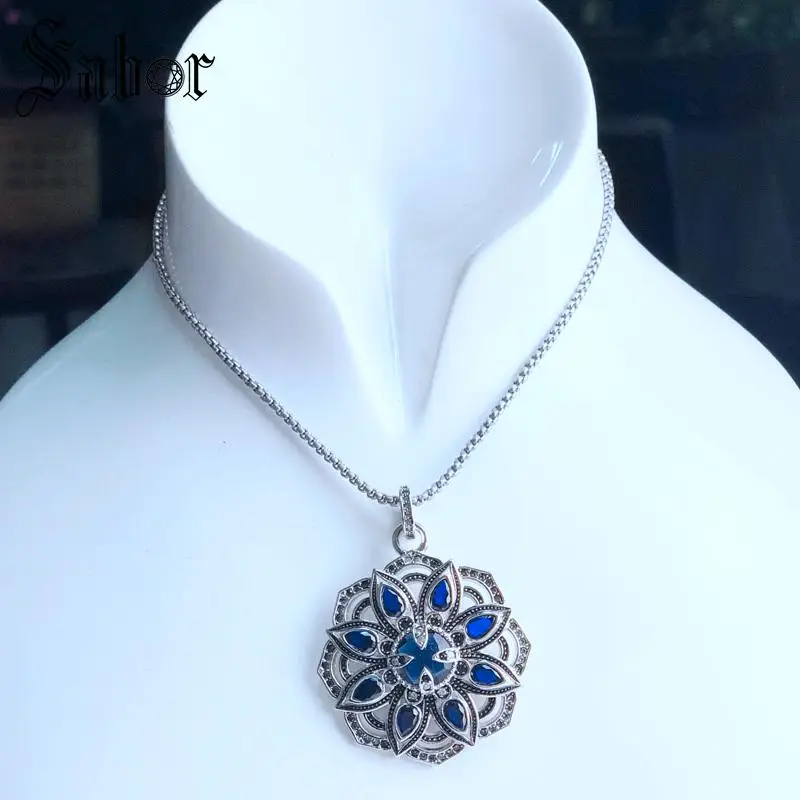 Кулон с синим цветком лотоса серебряного цвета цирконием для женщин подарок в