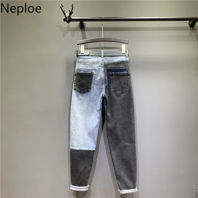 Neploe/модные женские джинсы с высокой талией, повседневные джинсы в полоску с пуговицами, прямое джинсовое изделие свободного кроя, хлопковые джинсы 45425
