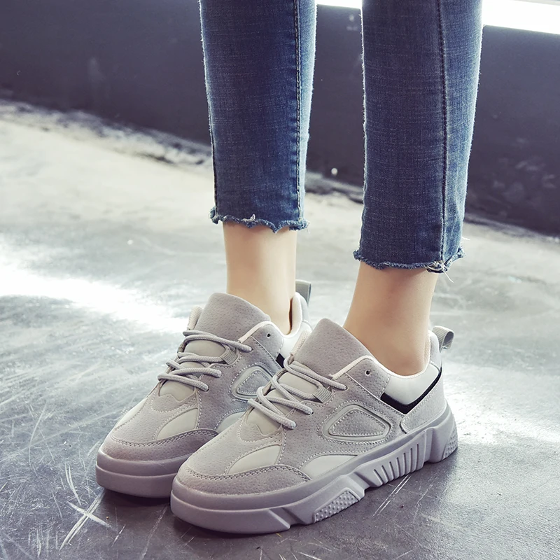 

WETKISS Platform Fashion Casual Flats Woman Round Toe Footwear Clunky Sneakers Shoes Female Flock Lace Up Shoes Girl Spring 2019