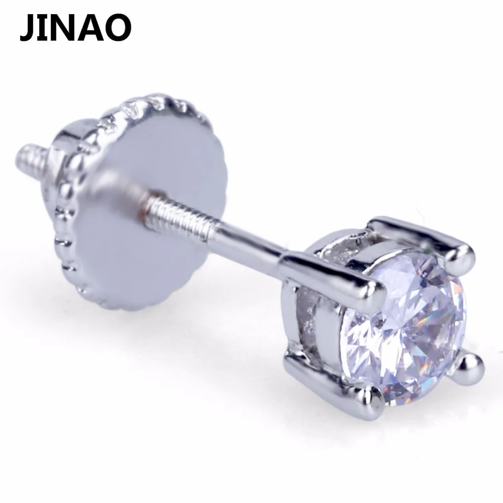 JINAO, серебряное покрытие, микро проложить, 4 мм, Большой кубический циркон, лаборатория, D, серьги-гвоздики с закручивающейся задней частью для мужчин и женщин, ювелирные изделия в стиле хип-хоп